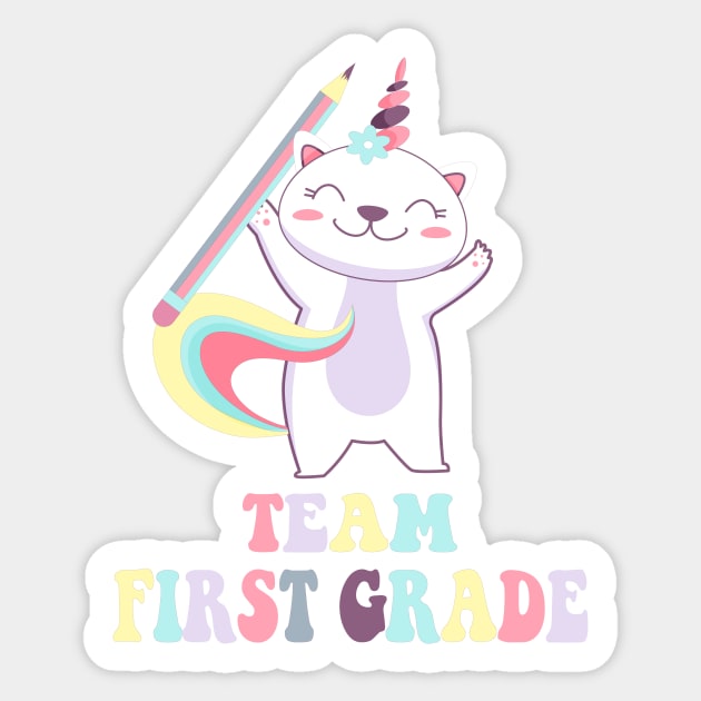 Cute Team First Grader Caticorn unicorn Sticker by Novelty-art